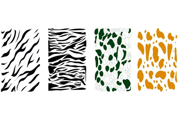 装飾的な動物のプリントのベクトルシームレスなパターンのセット ヒョウ キリン ワニの皮に似た抽象的な縞模様とスポット 紙のためのフラット手描きイラスト — ストックベクタ