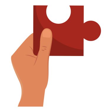 Yapboz taşıyıcısının bir parçasını tutan izole bir el.