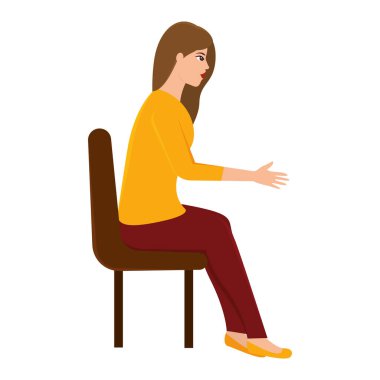 Ayrı bir kadın çizgi filmi, bir sandalye taşıyıcısının üzerinde oturuyor.