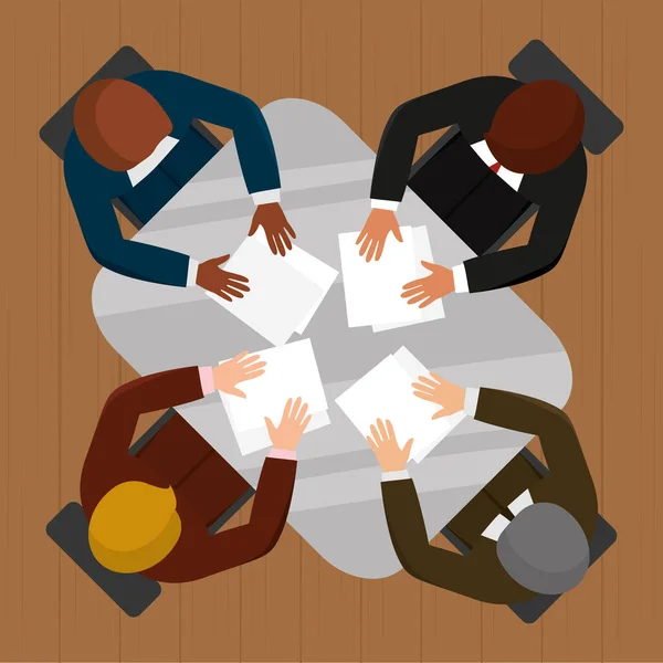 Group of businessmen around a desk Teamwork concept Vector — Stock Vector