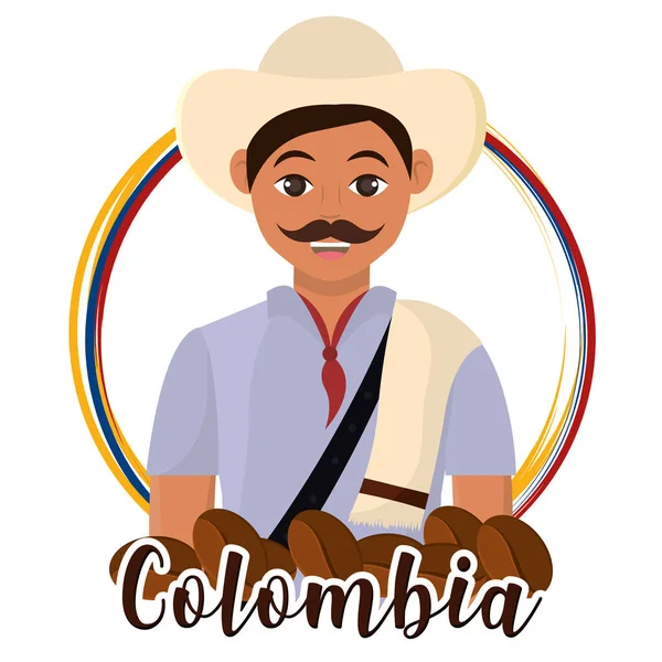 孤立的哥伦比亚咖啡种植者漫画《哥伦比亚病媒》 — 图库矢量图片
