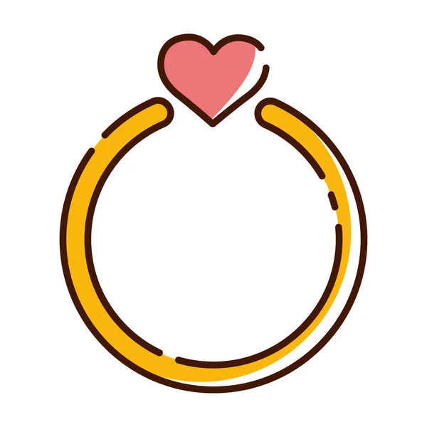 Anello isolato dorato a forma di cuore Design piatto Vettore — Vettoriale Stock