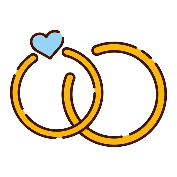 Coppia di anelli dorati con un'icona a forma di cuore con diamante Vettore — Vettoriale Stock