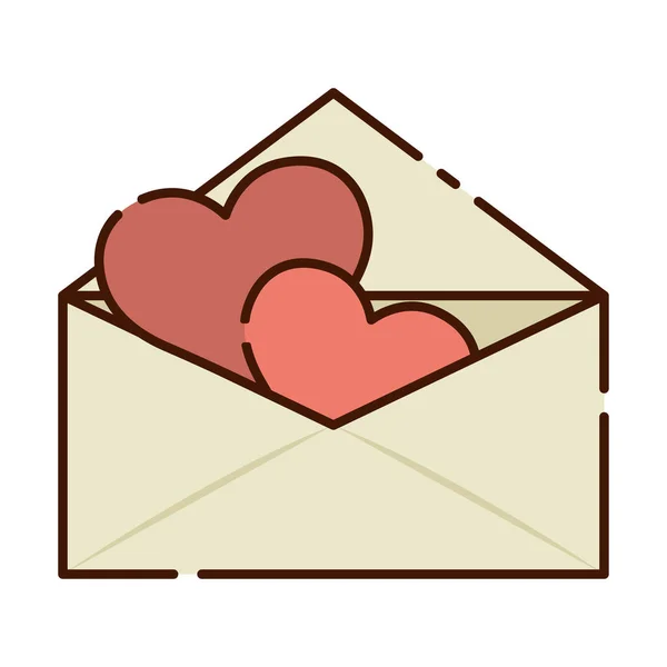 Carta abierta aislada con corazón icono de diseño plano Vector — Vector de stock