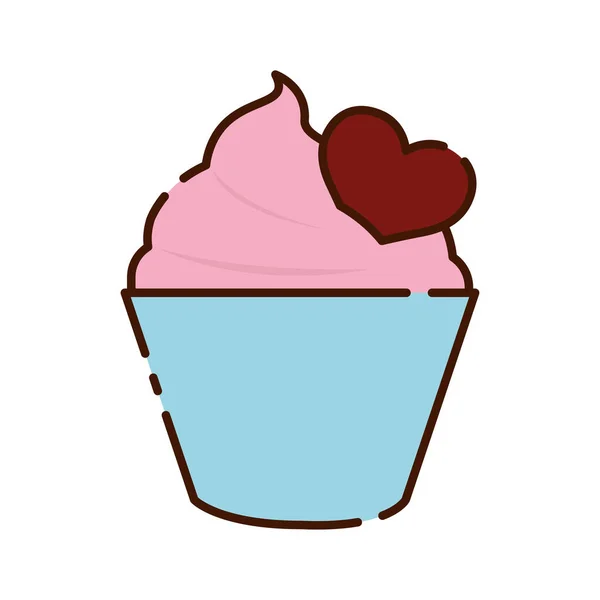 Cupcake aislado con un icono de diseño plano de corazón Vector — Archivo Imágenes Vectoriales