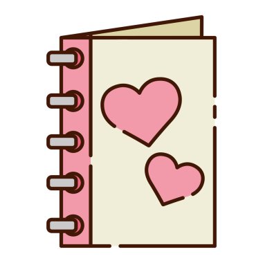 Kalplerin düz tasarım ikonuna sahip izole kitap