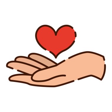 Yalıtılmış el, kalp yassı tasarım vektörü tutuyor.