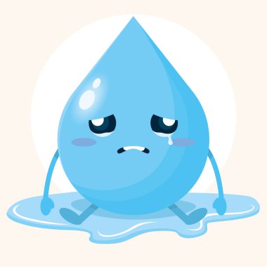 İzole edilmiş üzgün su damlası çizgi filmi Ağlayan Vektör