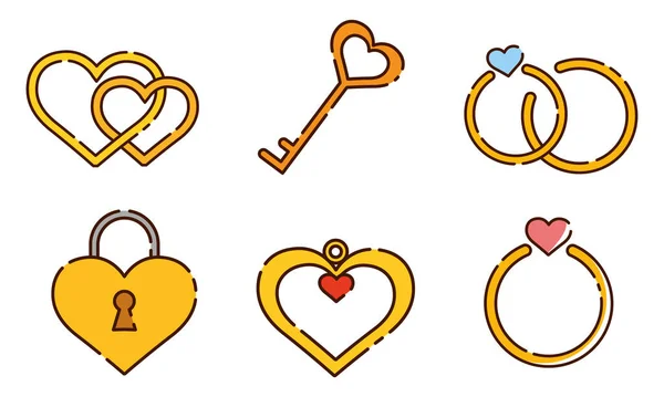 Set di diverse icone di design piatto San Valentino Vector — Vettoriale Stock