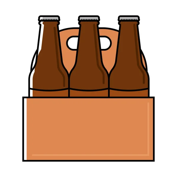 Ομάδα από μπουκάλια μπύρας σε ένα ξύλινο εικονίδιο κουτί Διάνυσμα — Διανυσματικό Αρχείο