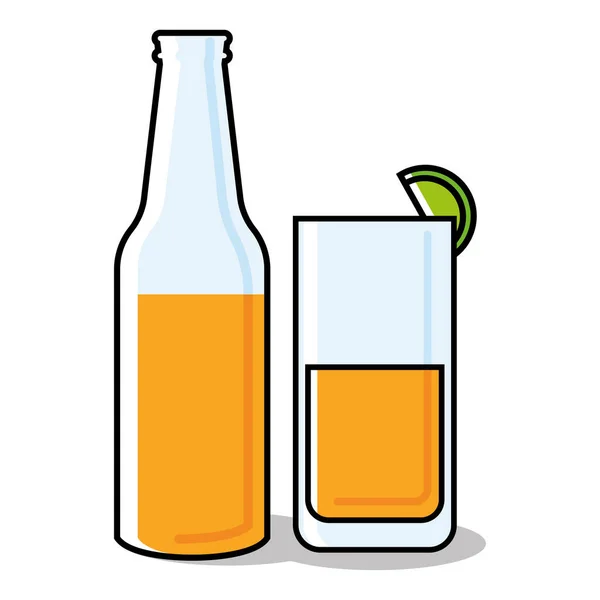 Botella de cerveza aislada e icono de vidrio Vector — Vector de stock