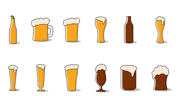 Ensemble de verres à bière et tasses icônes Vector — Image vectorielle
