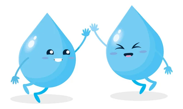 Par de dibujos animados gotas de agua feliz haciendo un alto cinco Vector — Archivo Imágenes Vectoriales