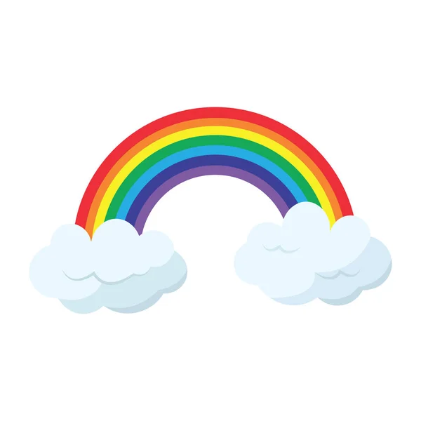 Geïsoleerde regenboog tussen twee wolken icoon Vector — Stockvector