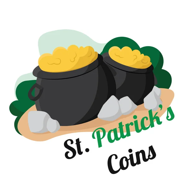 Pair of golden coin pots Saint patrick day poster Vector — Stock Vector