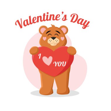 Sevgililer Günü Vektörü 'nün mesajını taşıyan kalbi tutan izole edilmiş mutlu oyuncak ayı.