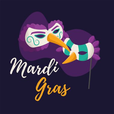 Renkli bir Mardi Gras şablonunda karnaval maskesi