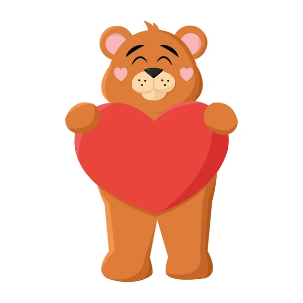 Aislado oso de peluche feliz sosteniendo un corazón Vector — Archivo Imágenes Vectoriales
