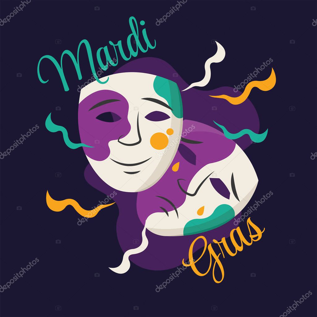 Purple mardi gras template Isolated carnival theater icon Vector illustration