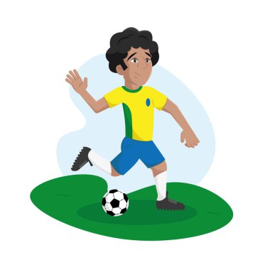 Mutlu futbolcu çizgi filmi bir shot vektörü yapıyor