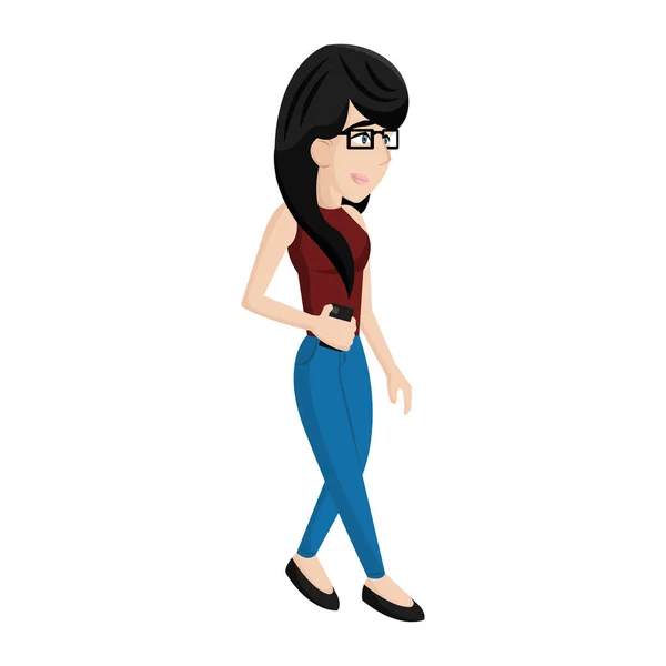 Isolato felice femmina hipster personaggio cartone animato vettoriale — Vettoriale Stock