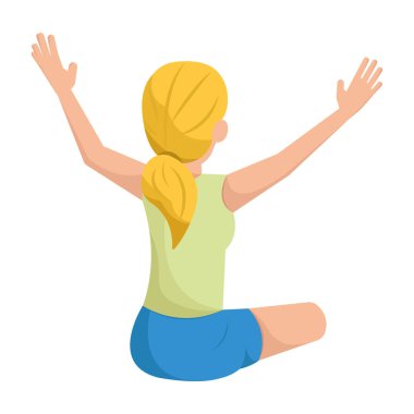 İzole edilmiş mutlu kadın yerde oturuyor Vektör