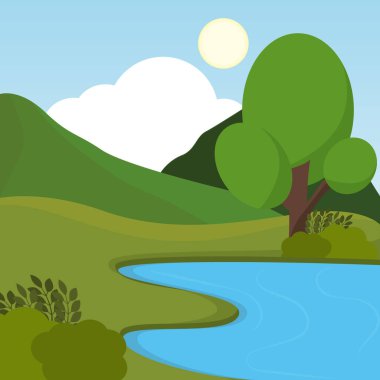 Poster lake forest landscape vector illustration