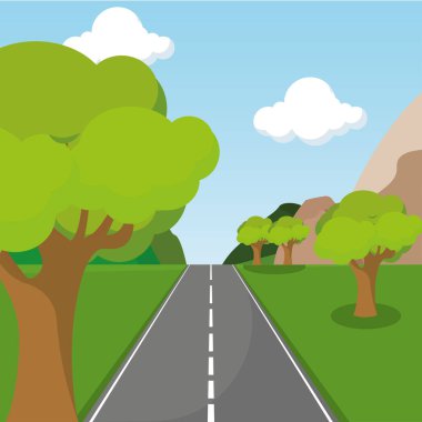 Poster yolu orman manzarası vektör çizimi