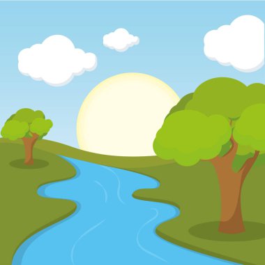 Poster lake forest landscape vector illustration