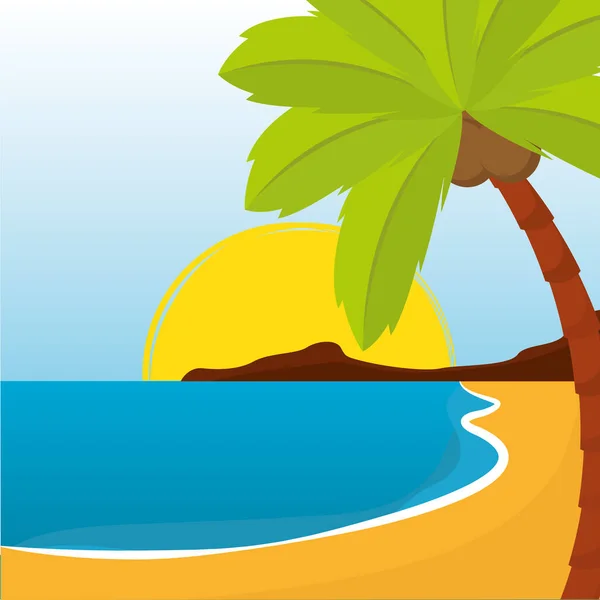 Poster palm beach landscape vector illustration — 스톡 벡터