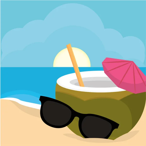 Poster coconut beach landscape vector illustration — ストックベクタ