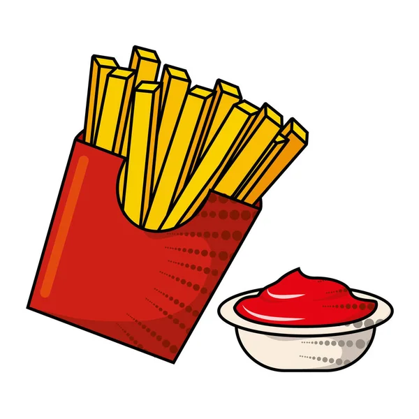Isolated Fries French Ketchup Comic Fast Food Vector Illustration — Vettoriale Stock
