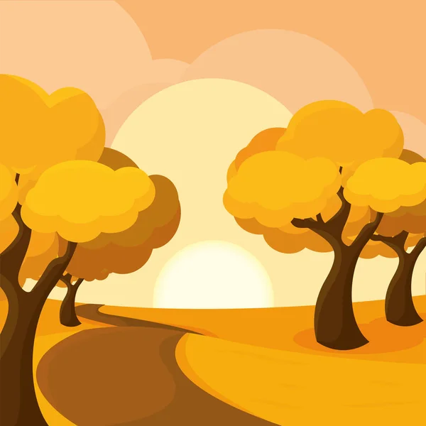 Background Yellow Trees Autumn Lands Vector Illustration — Stock Vector
