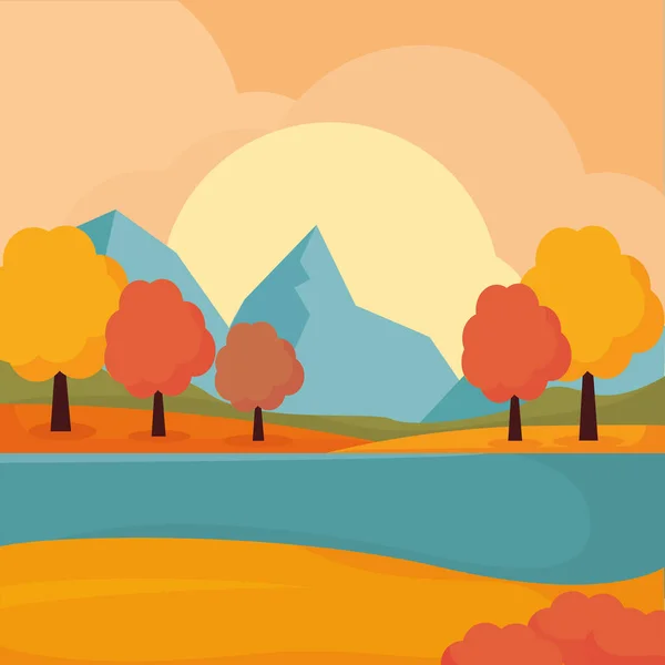 Background Yellow Trees Road Autumn Lands Vector Illustration — Image vectorielle