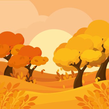 Background yellow trees field autumn lands vector illustration