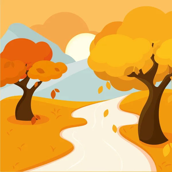 Background Yellow Trees Road Autumn Lands Vector Illustration — Stockvector
