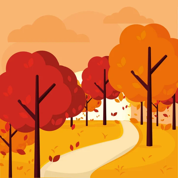 Background Yellow Trees Road Autumn Lands Vector Illustration — 스톡 벡터
