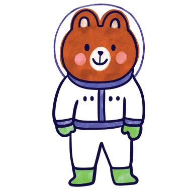 Suluboya çizgi film şirin komik uzay adamı ayı vektörü.