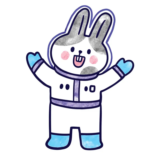 Acquerello Cartone Animato Carino Divertente Astronauta Vettore Coniglio — Vettoriale Stock