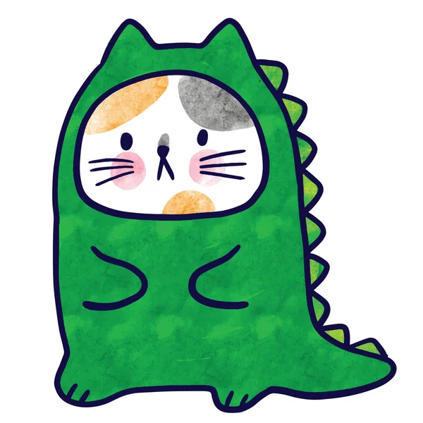 Acuarela Dibujos Animados Lindo Gato Cosplay Dinosaurio Vector — Vector de stock