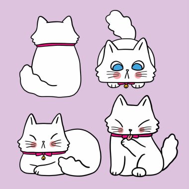 Beyaz kedi, çizgi film sevimli karakter vektörü.