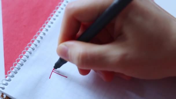 Escrevendo Eu te amo à mão com caneta ou marcador de ponta de feltro. Inscrição em tinta vermelha em papel branco no bloco de notas, carta de amor. Conceito de dia de Valentim. Imagens FullHD de alta qualidade. — Vídeo de Stock