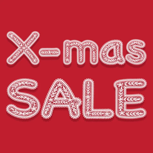 The word "x-mas sale" written lacy white letters on a red background. — Stock Vector