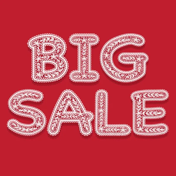 The word "big sale" written lacy white letters on a red background. — Stock Vector