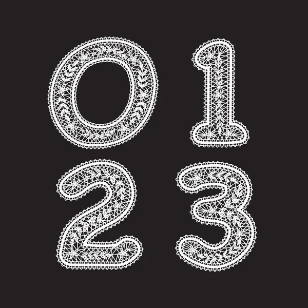 The numbers 0,1,2 and 3 are written with white lace. Lace font for the labels — Stock Vector