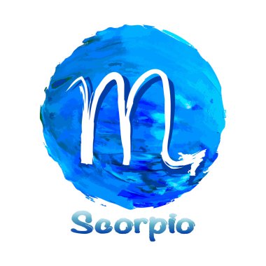 Zodyak scorpio yağlı boya ile boyanmış çok renkli bir arka planda sembolü.