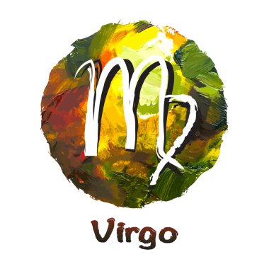 Zodiac, yağlı boya ile boyanmış çok renkli bir arka planda Başak sembolü.