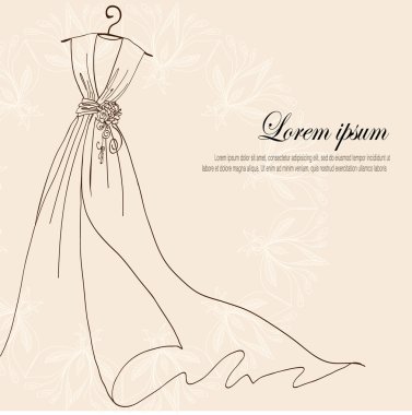 Invitation decorated with wedding dress on a hanger on vintage background