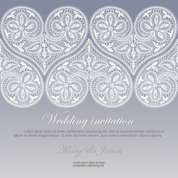 Invitation de mariage décorée avec des cœurs en dentelle blanche — Image vectorielle