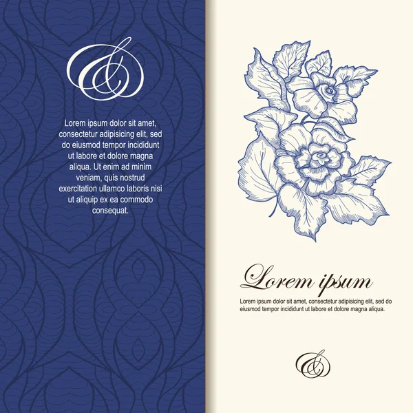 Invitation de mariage décorée avec des fleurs de couleur bleue . — Image vectorielle